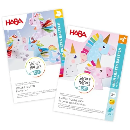 HABA Sachenmacher Bastelset Einhörner im 2er Bundle – Erstes Schneiden & Falten für Kinder ab 3 Jahren – Kreativset & Lernspielzeug mit 9 Figuren – 2013251