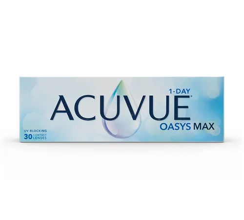Johnson & Johnson Acuvue Oasys Max 1-Day Tageslinsen - Kontaktlinsen mit OptiBlueTM Light Filter für MAX Sehqualität, reduziert müde Augen und bietet UV-Schutz, ideal für den digitalen Alltag.