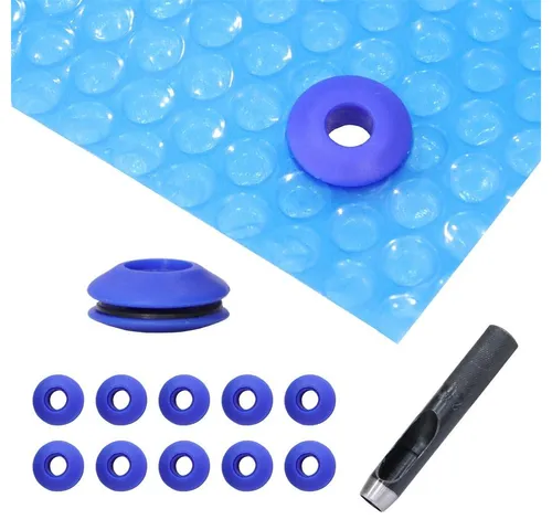 Produktbild Mucola Pool-Abdeckplane Solarfolie Pool Solarplane Ösen Poolheizung Wärmeplane Poolabdeckung (Set mit Folie und Locheisen, 2-St., Set bestehend aus Solarfolie und 10 Kunststoff Ösen mit Locheisen), aus PVC