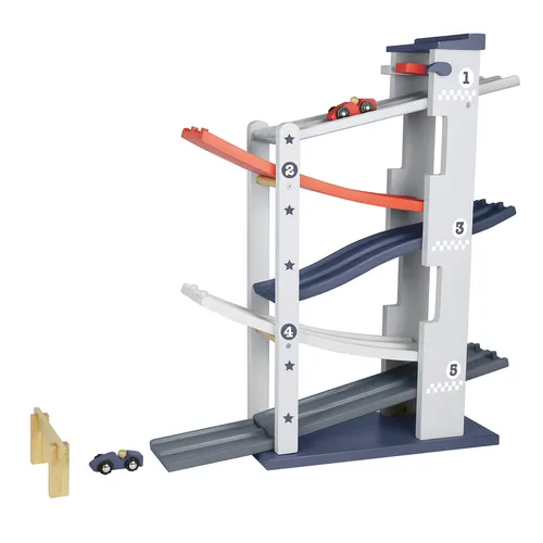 EverEarth Zweispurige Auto-Rennbahn – Umweltfreundliches Holzspielzeug mit 2 Rennautos