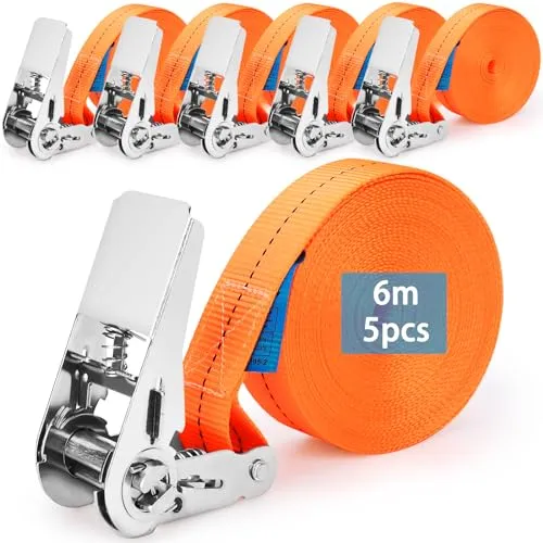 SAMISO Spanngurte mit Ratsche,Ratschengurte Zurrgurte 5-Teiliges Set*6m,Zurrgurt Spanngurt Befestigungsgurt,Belastbarkeit Zurrgurte Verstellbare Zurrgurte mit klemmschloss