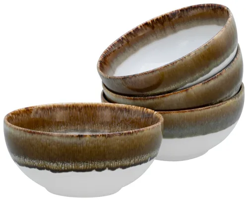 CreaTable Cascade 4-teiliges Geschirrset - Schüsselsets mit handwerklichen Buddha Bowls aus Steinzeug, spülmaschinen- und mikrowellengeeignet, einzigartiges Design mit spezieller Reaktivglasur.