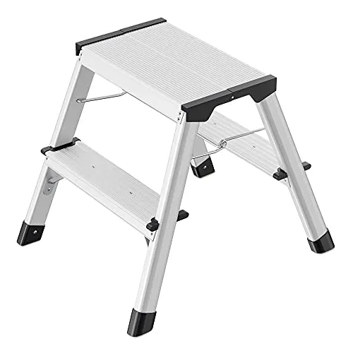 Hailo Klapptritt StandardLine D60 - Aluminium Trittleiter mit 2 Stufen, bis 150 kg belastbar und optimale Rutschsicherheit