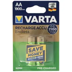 Varta 56676 101 402 Endless AA Akkus - 2 Stück 1900mAh NiMH Akkus, ideal für nachhaltige Energieversorgung und wiederaufladbar für umweltfreundlichen Einsatz.