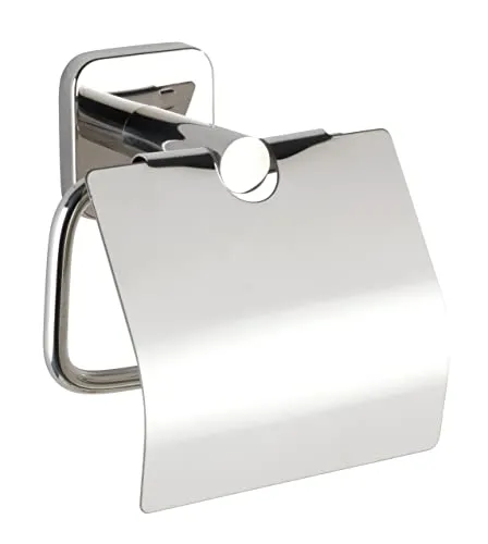 WENKO Toilettenpapierhalter Mezzano - Toilettenpapierhalter aus rostfreiem Edelstahl mit Deckel, schützt vor Staub und hält das WC-Papier griffbereit – ideal für jedes Badezimmer.
