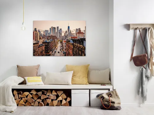 New York Leinwandbild Braun Grau 90x60 - Wandbild Großstadt im Amerika-Stil, ideal für alle Zimmer, bringt urbanes Flair mit warmen Brauntönen in Ihr Zuhause.