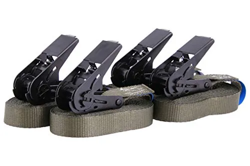 Sandax 4er-Set Zurrgurte mit Ratsche, langlebige Einteilige Spanngurte, Ratschengurte, Länge 6 Meter (6m), Breite 25mm, Farbe Oliv-grün, TÜV Zertifiziert, belastbar bis 900kg, nach DIN EN 12195-2
