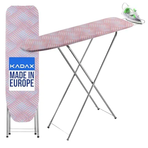 KADAX Bügelbrett mit Fach, 104x30cm - Kompaktes Dampfbügelbrett mit 3 mm Schaumstoffunterlage, höhenverstellbar für rückenschonendes Bügeln. Ideal für kleine Räume und einfach zu verstauen.