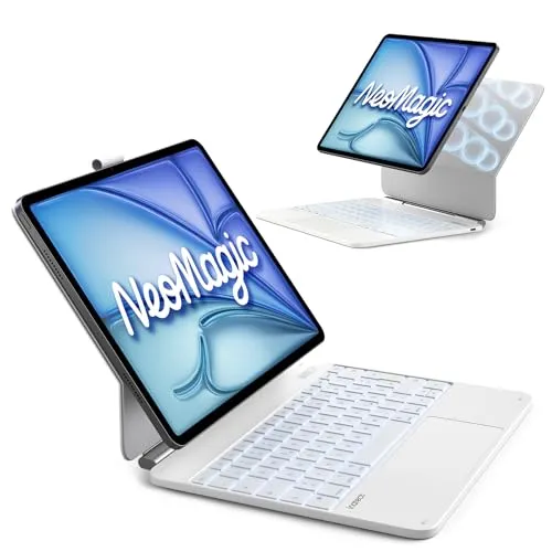 Inateck Magnetische Tastatur Hülle für iPad Air 13'' M4 M3, Pro 13'' M5 M4 - Praktische Tastatur Hülle mit großem Trackpad und hinterleuchteten Tasten in 7 Farben. Ideal für unterwegs, dank stabilem Magnetmechanismus und Stifthalter. Verwandeln Sie Ihr iPad im Handumdrehen in einen Laptop!