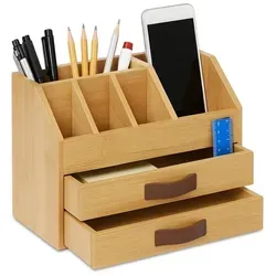 Relaxdays Schreibtisch Organizer Bambus Braun,Hellbraun