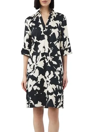 Comma Kurzes Popeline-Kleid mit Hemdkragen und All-Over-Print