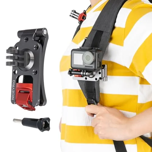 NICEYRIG Rucksack Schultergurt Halterung für GoPro, für DJI OSMO Action, für AKOSO mit 360 ° Drehhaken,Rucksackgurt Halterung Clip Mount, Gurthalter-Befestigungssystem, Zubehör