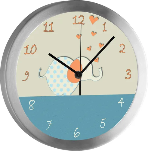 Funkuhr, Kinder Wanduhr, Kinderuhr, Kinderzimmer Elefant orange blau