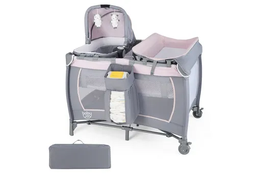 COSTWAY 5-in-1 Beistellbett Baby, Reisebett mit Matratze, Rosa