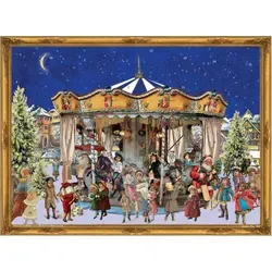 Nostalgischer Adventskalender Karussell mit Weihnachtsmotiven - Braun