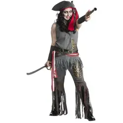 Maskworld Zombie-Kostüm Zombie Piratin Kostüm - Untote Karneval Halloween grau M
