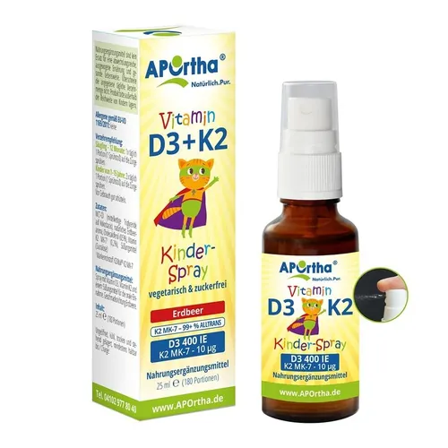 APOrtha® Vitamin D3 + K2 für Kinder -Erdbeergeschmack - 25 ml Mundspray