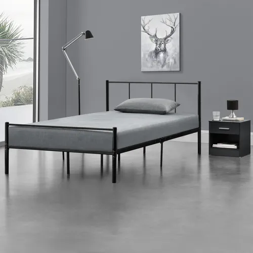 [en.casa] Metallbett 120x200 cm Schwarz – Modernes Design für Ihr Schlafzimmer - Betten – Vielseitiges Metallbett mit stabilem Stahlrahmen und Lattenrost für hohen Schlafkomfort und einfache Montage.