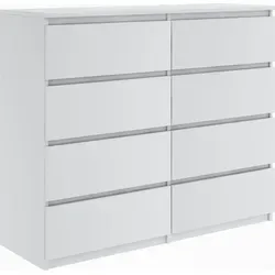 Schöne moderne Kommode mit 8 Schubladen 120 cm Sideboard Schrank: Weiß - Weiß