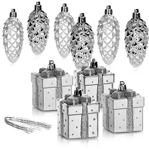 COM-FOUR® 10-teiliges Christbaumanhänger-Set, bruchfester Weihnachtsbaumschmuck in Form von Zapfen & Geschenken, tolle Weihnachtsdekoration