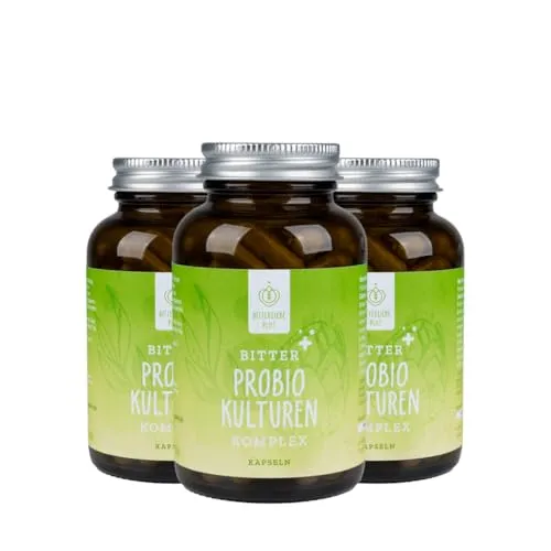 BitterLiebe ® Probio-Kulturen Komplex Kapseln - Probiotika Bifidobakterien mit 15 Mrd. KBEs für eine ausgewogene Darmflora, unterstützt Dein Wohlbefinden mit 9 hochwertigen Bakterienkulturen – 100% natürlich und vegan.