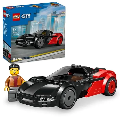 LEGO City Elektro-Supersportwagen - Rennwagen Spielzeug - Modellbau mit Fahrer Minifigur - Spielset zur Förderung der Feinmotorik - Geschenk für Jungen ab 5 Jahren - 60486