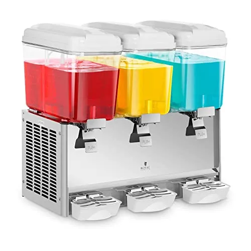 Royal Catering Saftspender RCSD-54C - Eisgetränkeautomaten mit 54 Litern Gesamtfassungsvermögen, ideal für Veranstaltungen, BPA-frei und mit cleveren Mixoptionen durch drei Behälter.