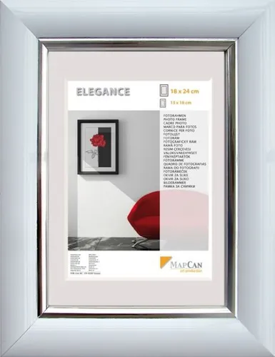 Kunststoff Bilderrahmen Elegance weiß-metallic-silber, 18 x 24 cm  Bilderrahmen
