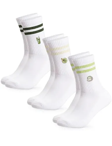 Occulto Damen & Herren Motiv Tennissocken mit Streifen 3er Pack (Modell: Summer), Statement Tennis Socken Matcha 35-38
