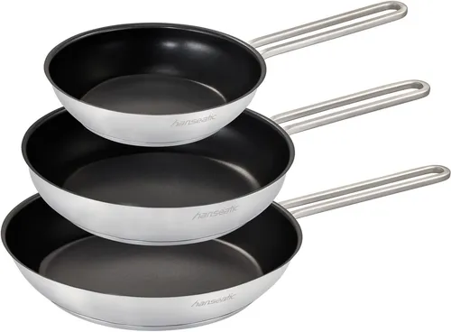 Hanseatic Pfannen-Set DAILY, Edelstahl 18/10 (Set, 3-tlg., 1x Pfanne Ø 20 cm, 24 cm und 28 cm), Bratpfannen mit Antihaftbeschichtung, für alle Herdarten, Induktion