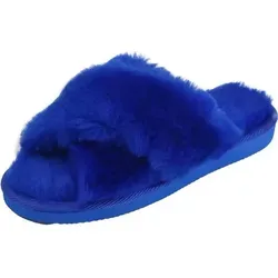 Damen Lammfell Sandalen Florida BLAU - Hausschuhe aus echtem Merino Schaffell, atmungsaktiv und bequem für ganzjähriges Wohlbefinden. Ideal zum Entspannen und auch für den Außenbereich geeignet.