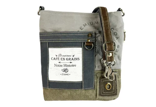 Sunsa Umhängetasche: Graue Vintage Crossover Tasche mit abnehmbarem Henkel - Umhängetaschen – Stilvolle Damen Tasche aus hochwertigem Canvas & Leder, ideal für Alltag & Freizeit, mit praktischem Design und viel Stauraum.