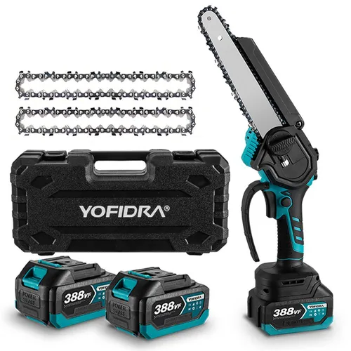 Akku-Kettensäge 8 Zoll Bürstenlose Mini Kettensäge mit 2 * 3.0Ah Akkus, Handkettensäge Astsäge zum Beschneiden von Holz, Ästen