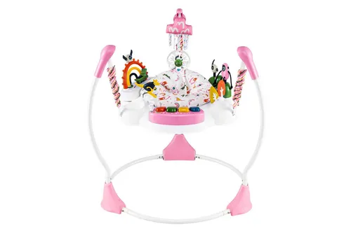 COSTWAY Baby Jumperoo – Lauflernhilfe mit 360° Sitz und Musiktablett, Rosa - Ideal für aktive Babys ab 6 Monaten: Dieser Jumperoo mit 3 höhenverstellbaren Stufen und 6 interaktiven Spielzeugen fördert die motorische Entwicklung und bietet jede Menge Spaß. Der drehbare Sitz sorgt für einfachen Zugriff auf alle Spielzeuge.