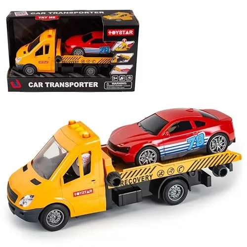 CELMAN Abschleppwagen Spielzeug mit Rennwagen Sound und Licht, Multifunktionaler Transporter LKW Push and Go Spielzeug Geschenk für Kinder 3 4 5 6 7 8 Jahre
