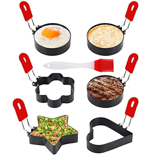 Edelstahl Ei Ring,6pcs spiegeleiform,Spiegeleierformen, Edelstahl Ei Ring, Und Verbrühungssicherer Silikonhülle Küchenwerkzeug,Spiegeleier, Sandwiches, Pfannkuchen Form für Hackbraten pancake form