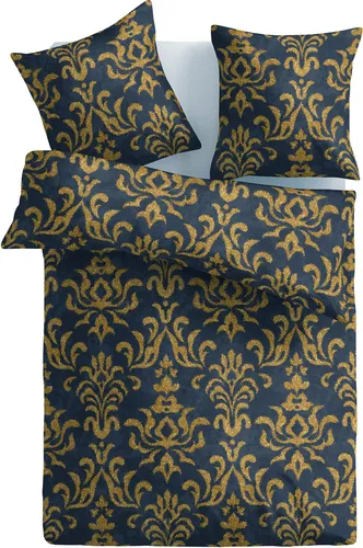 Bettwäsche 2-tlg. ( Ornament Anthrazit/Orange ) 100% Satin Baumwolle, 135x200cm und 80x80cm Set, kuschelig weicher Bettbezug - mit Reißverschluss