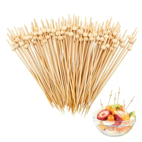 Zikenis 100 Stück Cocktailspieße,Spiesse für Snacks Set,12cm Cocktail Sticks,Obstspieße,Cocktail Zubehör,Spieße Fingerfood Kinder,für Barbecue,Geburtstag,Hochzeit,Party(Holzperlen)
