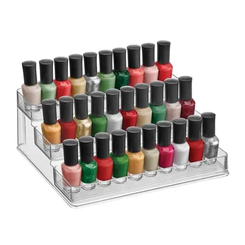 iDesign 62130 Küchenregal mit 3 Ebenen, großes Gewürzregal aus Kunststoff, Schrank Organizer für Gewürze, Vorratsdosen und weiteres Küchenzubehör, durchsichtig