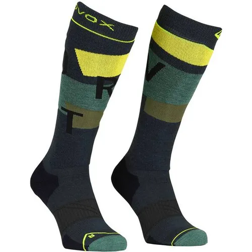 Ortovox Freeride Long Socks Cozy Men Black Steel (42-44) - Hochwertige Freeride-Socken mit Merino-Wolle für warme Füße und optimalen Halt im Skischuh. Ideal für stürmische Powdertage.