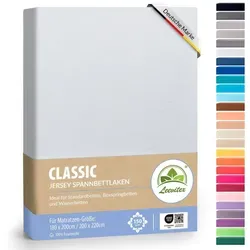 leevitex® Spannbettlaken Spannbettlaken, Mako-Jersey, Gummizug: rundum, (1 Stück), OEKO-TEX® STANDARD 100 zertifiziert weiß 180-200 cm x 200-220 cm