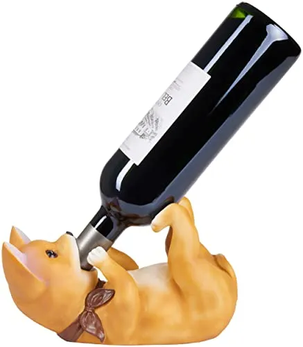 BRUBAKER Weinflaschenhalter durstiger Hund - Chihuahua - Flaschenhalter Trinkende Tiere - Flaschenständer lustig - Deko Figur Braun Handbemalt Barzubehör - Witzige Dekoration - Wein Geschenk