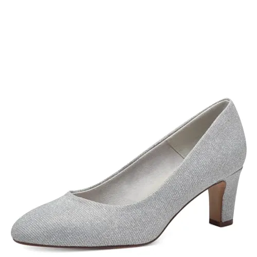 Tamaris Damen Pumps - Vegane Blockabsatz-Schuhe in SILVER GLAM - Damen-Pumps aus hochwertigem Textil, vegan und stylish mit Blockabsatz für optimalen Tragekomfort und einen eleganten Look.