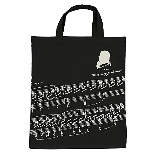 KingPoint Baumwollhandtasche Damen Einkaufstaschen, bedruckt mit Notenschlüsseln, hohen Noten und Musikinstrumenten Designs. Musician and Music Clefs Black