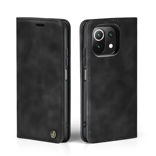 LBH Handyhülle für Xiaomi Mi 11 Lite / 11 Lite 5G in Schwarz mit Karten- und Geldfach Smartphone Hülle mit Standfunktion Flip Case Schutzhülle Magnetverschluss Vintage