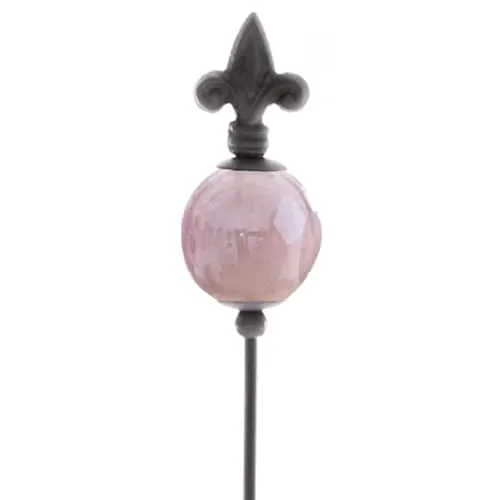 naninoa Metall Stecker französische Lilie. Gartenstecker mit Keramik-Kugel. Gartendeko Gartenverzierung. Pink ROSA 80 cm.