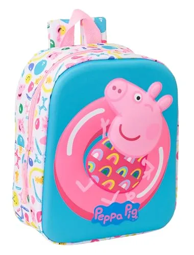 PEPPA PIG 3D Kindergartenrucksack, anpassbar an den Wagen, einfache Reinigung, ideal für Kinder verschiedener Altersgruppen, bequem und vielseitig, Qualität und Widerstandsfähigkeit, 22 x 10 x 27 cm