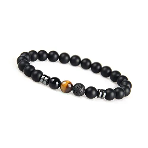 GD GOOD.designs Chakra Perlenarmband aus Onyx Natursteinperlen | Kugelarmband mit TIgeraugen Perle | Armband Männer (Braun)