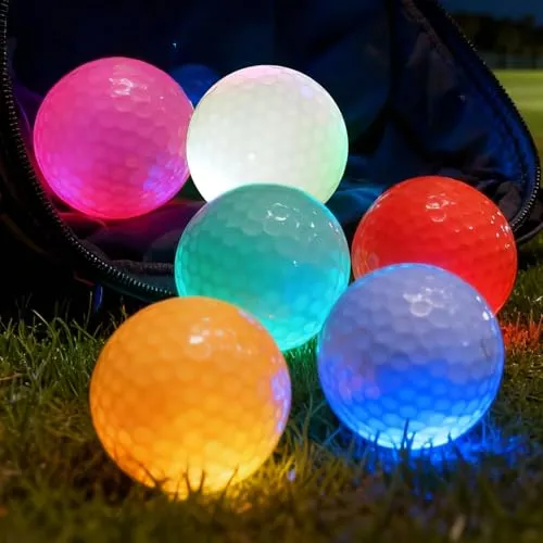 PORFOYO 6 Stück Leuchtende Golfbälle, Led Golfbälle, Nacht Golfball, Wiederverwendbare Light Up Golfbälles Für Nacht-Training Und Golf-Langstreckenschüsse, Rot, Gelb, Grün, Blau, Weiß, Pink