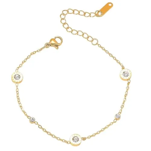 Karma AB1025 Damen Armband Medaillons Edelstahl Kristall Gold modern Armkettchen Karabinerverschluss Schmuck für Frauen Damenarmband Edelstahlarmband (Gold)